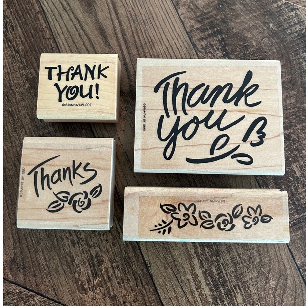 Stampin Up Wood Mounted Rubber Stamps Set of 4 Thank You Theme Floral Vintage